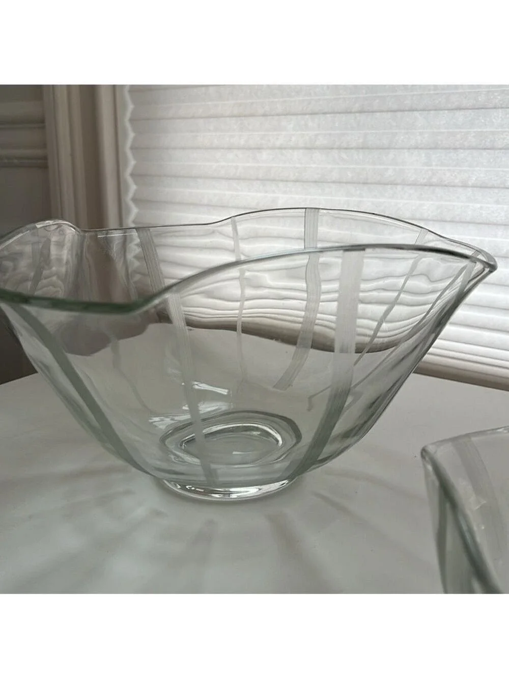 Vintage MCM Indiana Glass Clear Etched Chip and Dip Serving Bowls Rare Set of 2